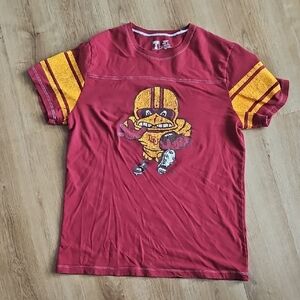 Red and Yellow Short Sleeve Tee with Sporty Stripes